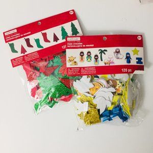 2x Xmas foam stickers nativity tree stocking stuffer jesus glitter Christmas